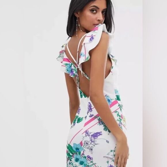 ASOS Floral Scuba Midi Dress Ruffle Mermaid Size 0 - Picture 2 of 8